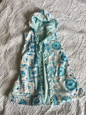 SweetHoney Floral Coquette Aqua and White Hooded Kids Swim Coverup Pockets